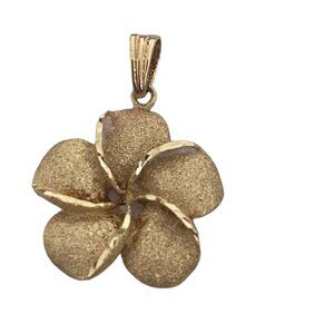 COPY - Plumeria Flower Diamond-Cut Pendant, 14K Yellow Gold Signed Lu Tommy  1"